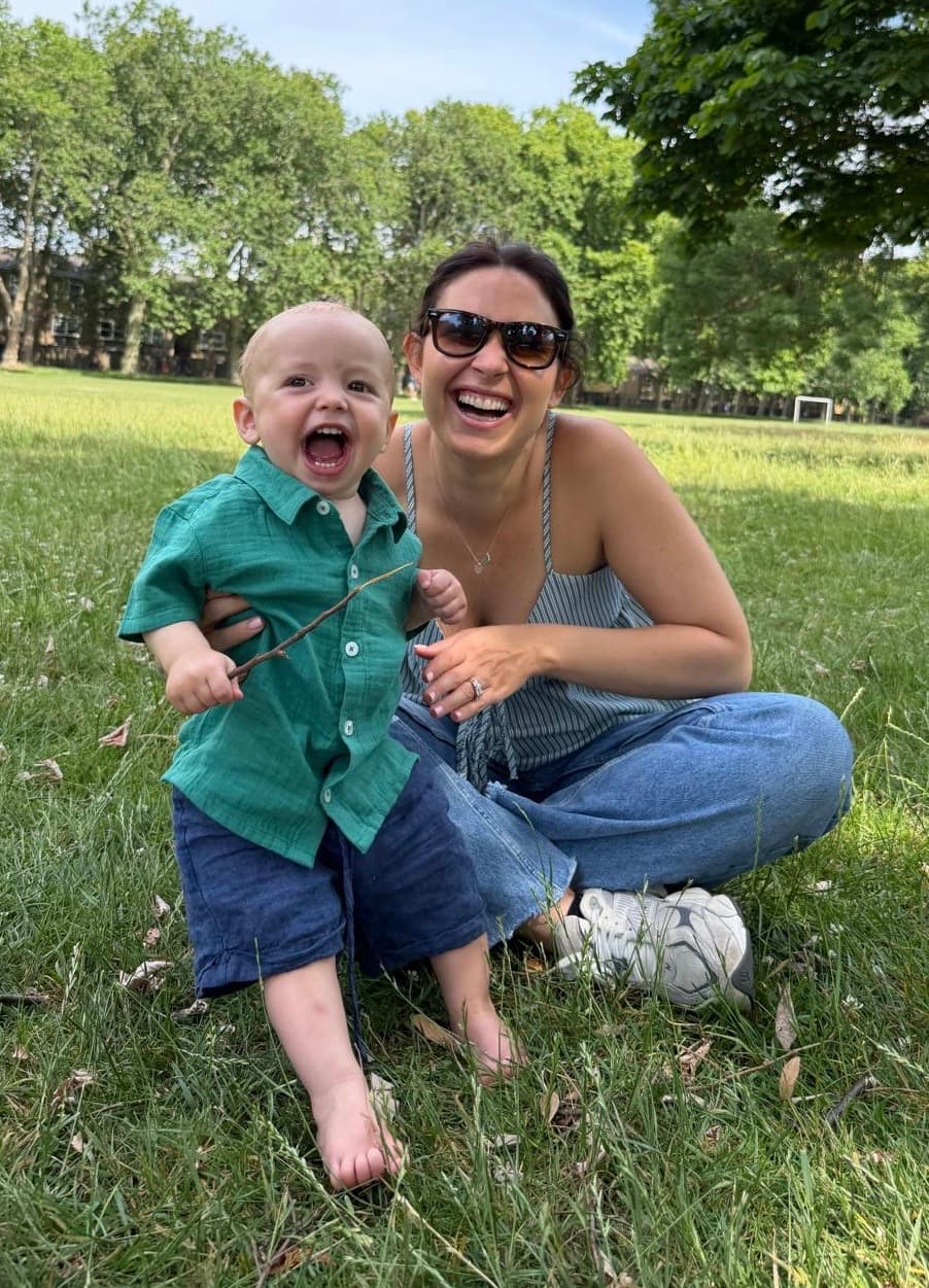 Rachele, founder of Tweed, with her son in a park